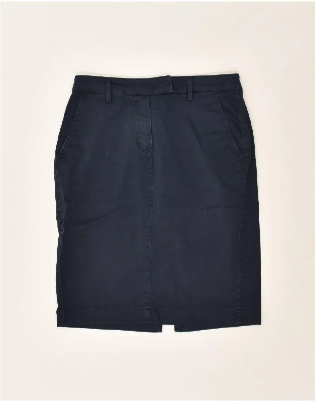 BENETTON Womens Straight Skirt UK 6 XS W25 Navy Blue Cotton silk skirt smooth