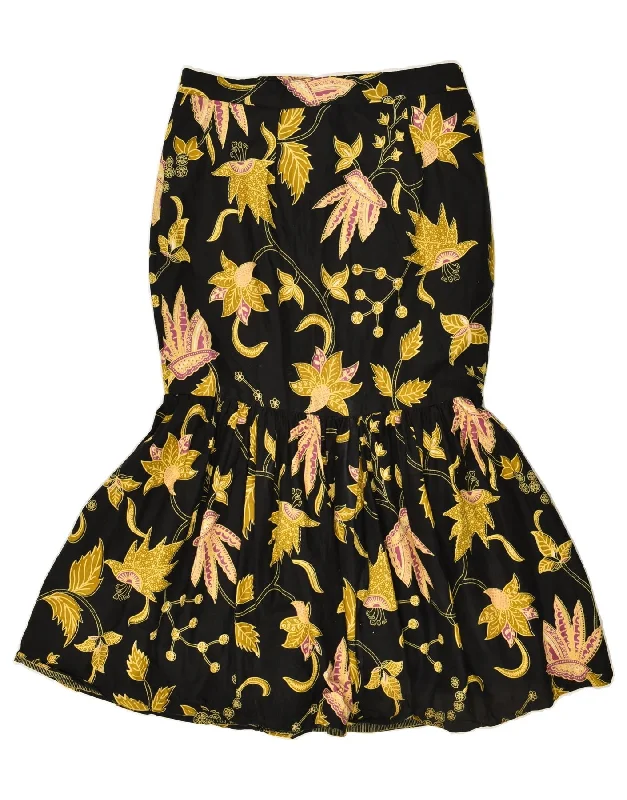 VINTAGE Womens Trumpet Skirt W32 Large  Black Floral chiffon skirt flowing