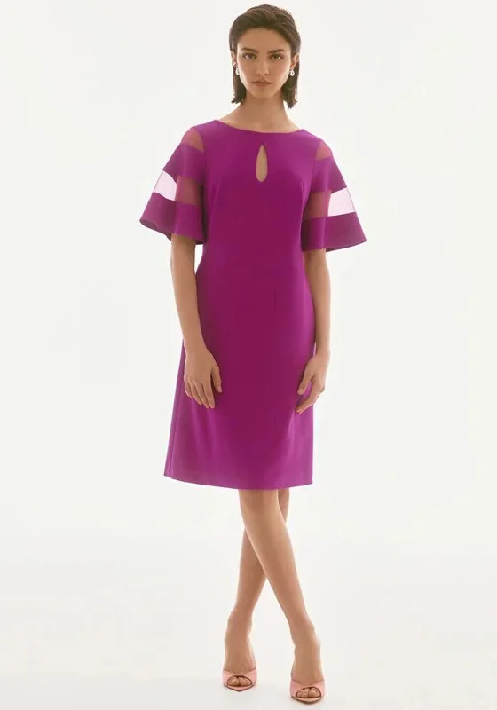 Joseph Ribkoff Mesh Sleeve A-Line Dress, Purple Tunics Denim casual