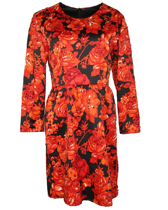 60s Black & Red Floral Sequin Detailed Evening Dress - S Tunics Ceremony elegant