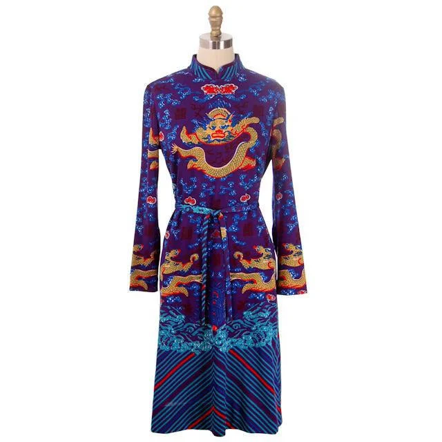 Vintage Knit Dress Goldworm Dragon Print Blue Made in Italy 1970s M-L Tunics Print Colorful Vintage Knit Dress Goldworm Dragon Print Blue Made in Italy 1970s M-L Tunics Print Colorful