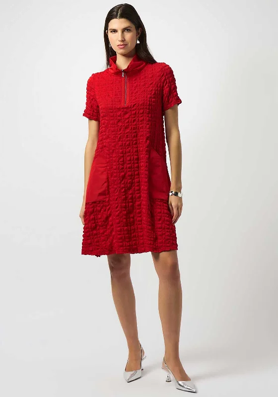 Joseph Ribkoff Bubble Jacquard Zip Neck Dress, Red Tunics Formal black