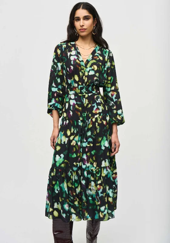 Joseph Ribkoff Abstract Belted Button up Dress, Green Tunics Summer linen