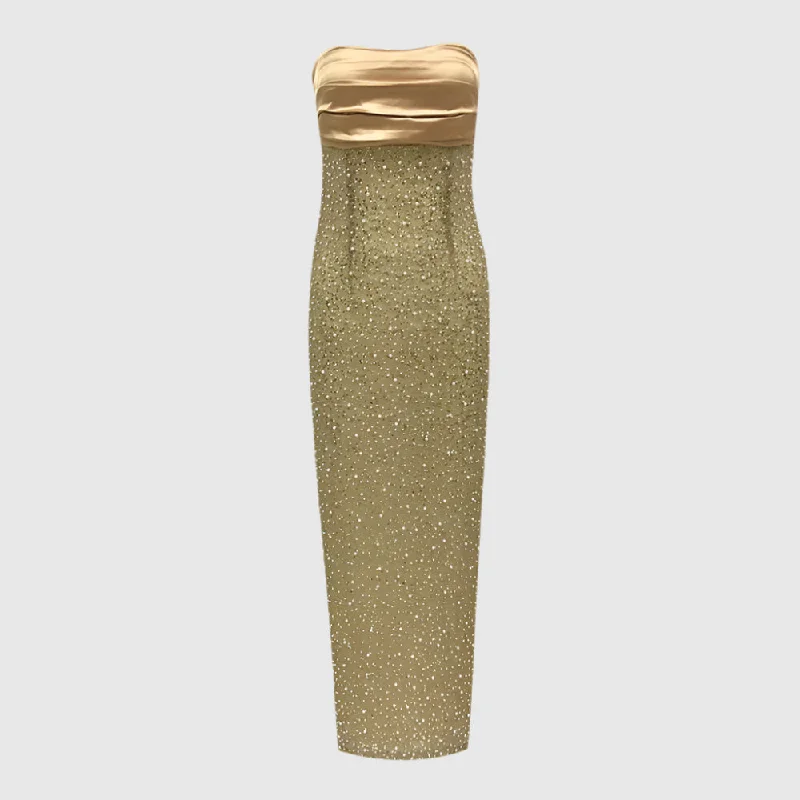 Women's Elegant Sequins and Beads Light Luxury Sleeveless Tube Dress with Slit Tunics Sophisticated sleek Women's Elegant Sequins and Beads Light Luxury Sleeveless Tube Dress with Slit Tunics Sophisticated sleek