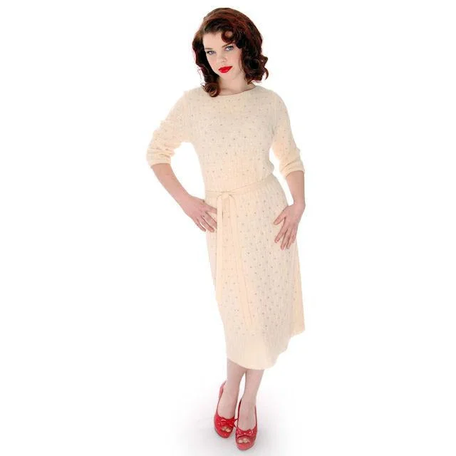 Vintage Cream Wool Knit Rhinestone Studded Dress Grace Taylor 1950s 36-30-38 Tunics Vintage classic Vintage Cream Wool Knit Rhinestone Studded Dress Grace Taylor 1950s 36-30-38 Tunics Vintage classic