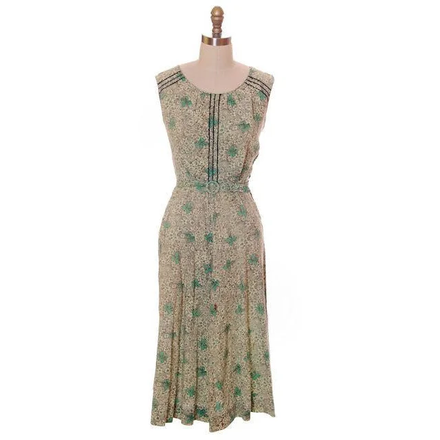 Vintage Maisonette Frock House Dress Green Print 1940s M Best For Costume Tunics Corduroy durable Vintage Maisonette Frock House Dress Green Print 1940s M Best For Costume Tunics Corduroy durable