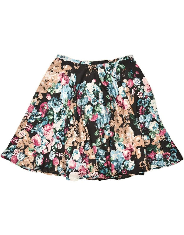 OVS Womens A-Line Skirt IT 46 Large W30 Black Floral leather skirt refined