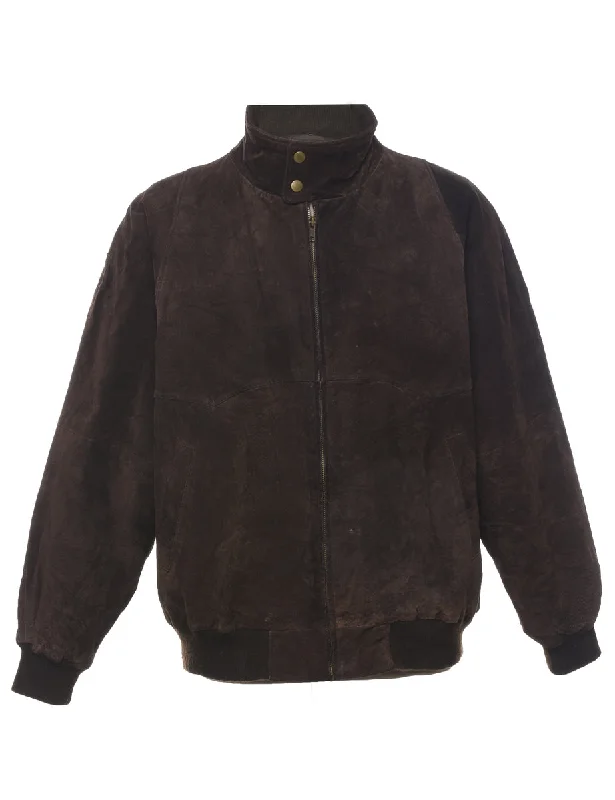 Dark Brown Suede Jacket - L Fleece Jacket Down Jacket Feather Jacket