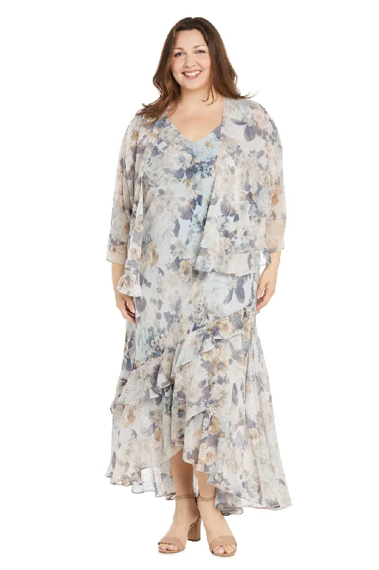 R&M Richards 3043W Plus Size Floral Jacket High Low Dress Welt Pockets Slit Pockets Flap Pockets