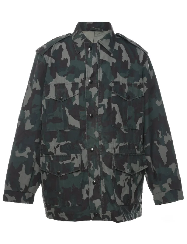 Dark Green Military Style Zip-Front Jacket - XL Bomber Jacket Anorak Windbreaker