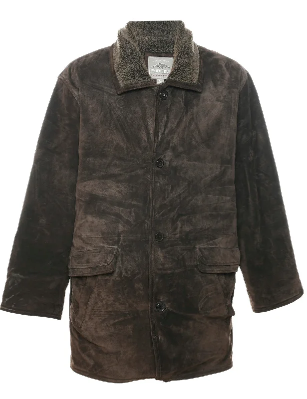 Dark Brown Faux Shearling Suede Jacket - L Chenille Fabric Brocade Fabric Lace Fabric