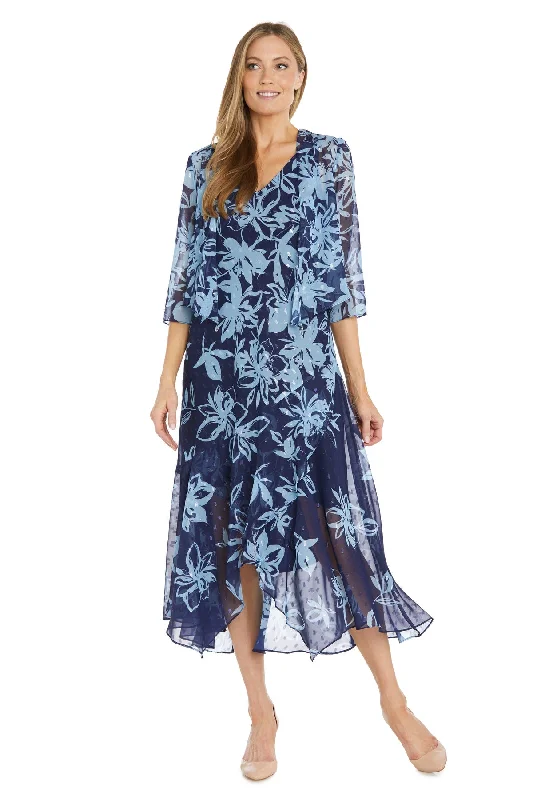 R&M Richards 3013 Floral High Low Print Mother of the Bride Jacket Dress Tiered Jacket Buttoned Jacket Zippered Jacket
