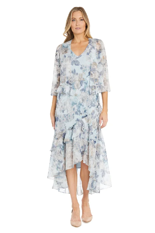 R&M Richards 3043 High Low Floral Jacket Formal Dress Zippered Front Buttoned Front Snap Front