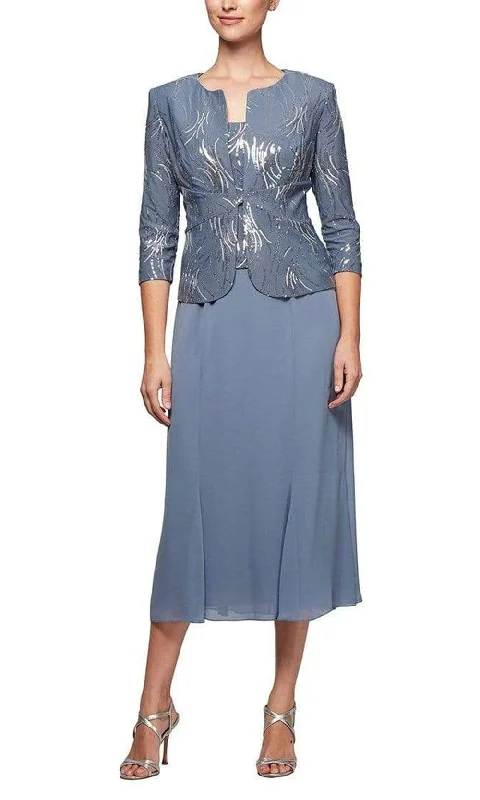 Alex Evenings - 1962675 Firework Motif Jacket Tea Length Dress Belted Jacket Elasticated Jacket Padded Jacket