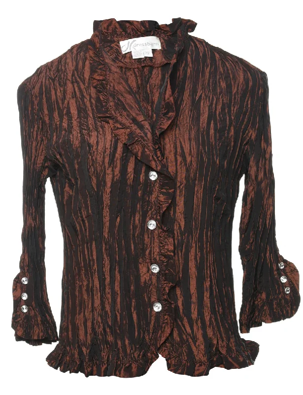 Dark Brown Metallic Crinkled Evening Jacket - S Notch Collar Jacket Peter Pan Collar Jacket Cowl Neck Jacket