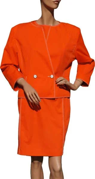Vintage 1980s Courreges Dress with Jacket - Orange - L Cotton Fabric Linen Fabric Terry Fabric Vintage 1980s Courreges Dress with Jacket - Orange - L Cotton Fabric Linen Fabric Terry Fabric