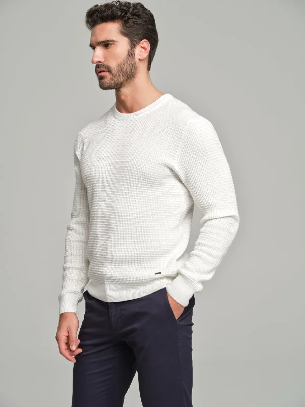 Long sleeve crew neck sweater with waffle knitting Welt Pockets Slit Pockets Flap Pockets Long sleeve crew neck sweater with waffle knitting Welt Pockets Slit Pockets Flap Pockets