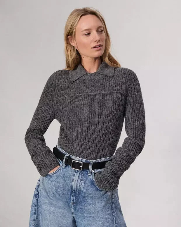 Madix Polo Sweater in Charcoal Turtle Neck Boat Neck Asymmetrical Neck