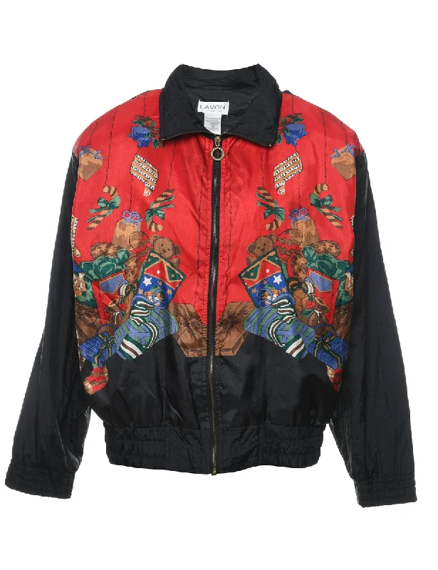 Multi-Colour Patterned Zip-Front Jacket - M Denim Fabric Leather Fabric Suede Fabric