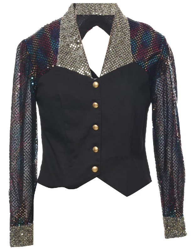 Lurex Thread Pattern Evening Jacket - M Zippered Jacket Buttoned Jacket Snapped Jacket