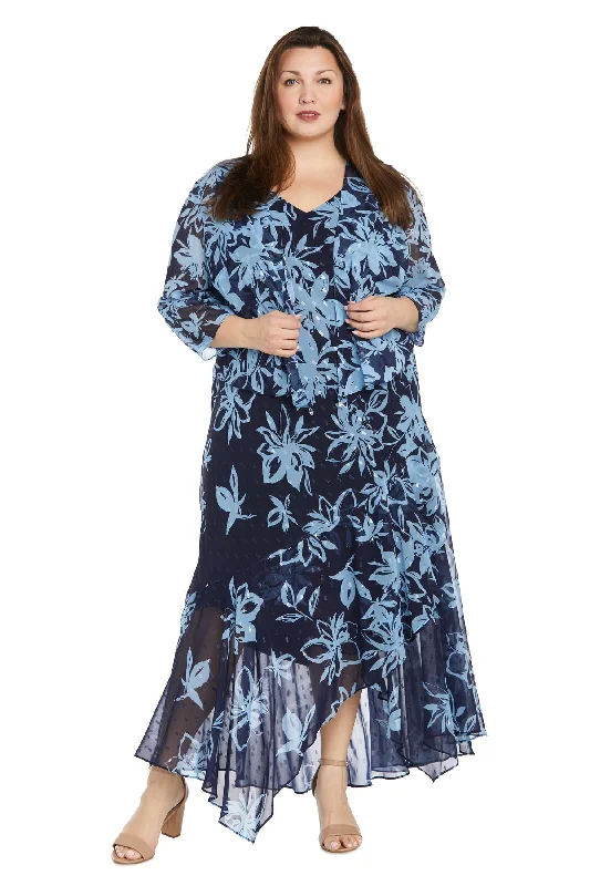 R&M Richards 3013W High Low Plus Size Floral Print Jacket Dress Wool Jacket Cashmere Jacket Tweed Jacket