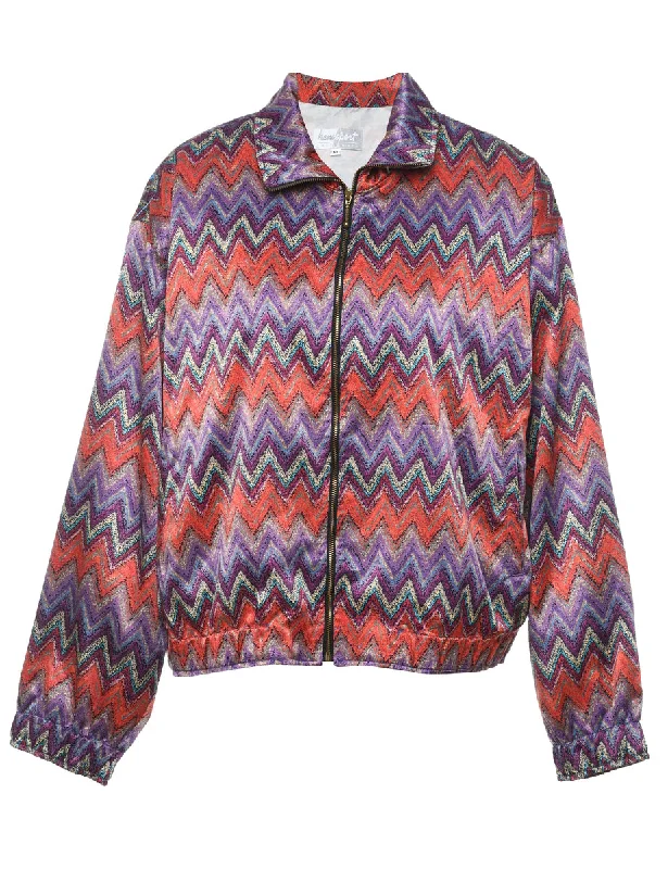 Multi-Colour Zig-Zag 1990s Nylon Jacket - M Plaid Jacket Tartan Jacket Houndstooth Jacket Multi-Colour Zig-Zag 1990s Nylon Jacket - M Plaid Jacket Tartan Jacket Houndstooth Jacket