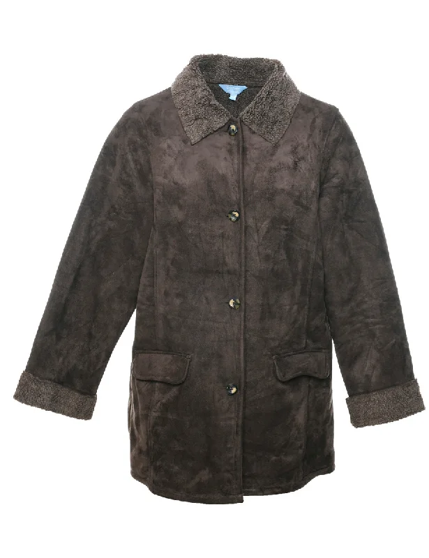 Dark Brown Faux Shearling Suede Jacket - M Fleece Jacket Down Jacket Parka