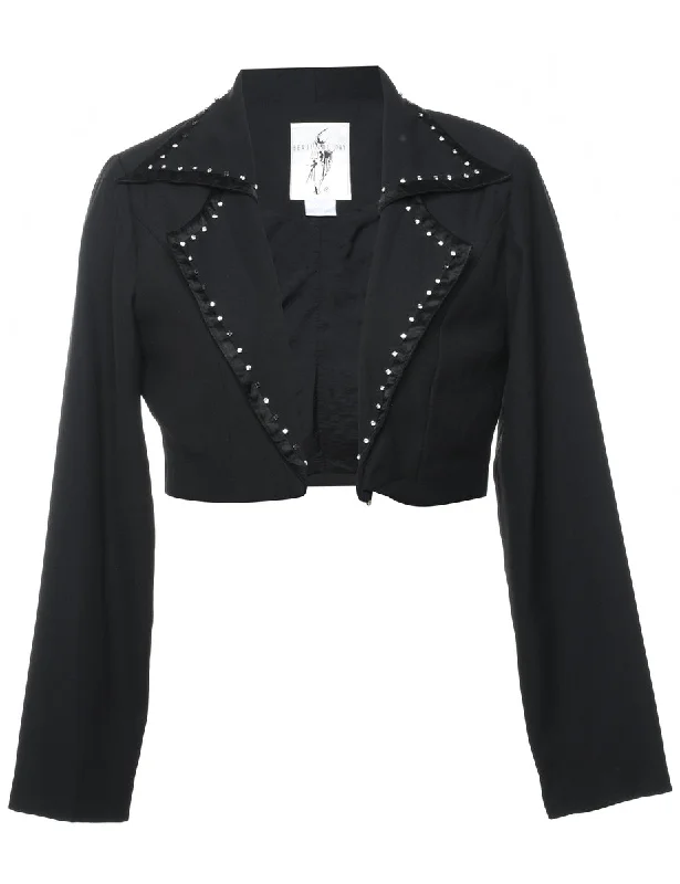 Cropped Black Diamonte Detail Jacket - S Ribbed Jacket Pleated Jacket Ruffled Jacket Cropped Black Diamonte Detail Jacket - S Ribbed Jacket Pleated Jacket Ruffled Jacket