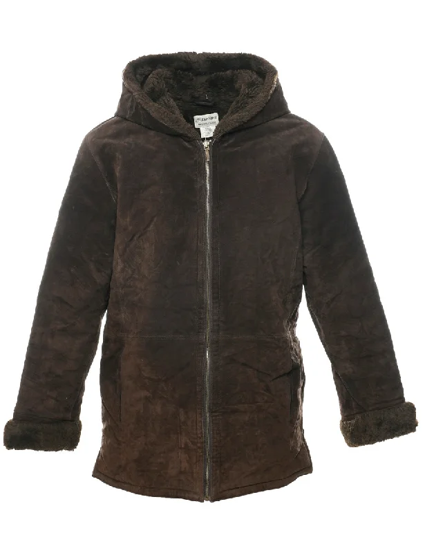 Dark Brown Faux Shearling Suede Jacket - M Denim Jacket Leather Jacket Suede Jacket