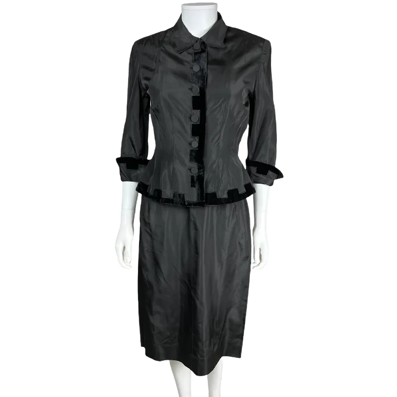 Vintage 1950s Cocktail Dress w Jacket Black Taffeta Size M Notch Collar Peter Pan Collar Cowl Neck Vintage 1950s Cocktail Dress w Jacket Black Taffeta Size M Notch Collar Peter Pan Collar Cowl Neck