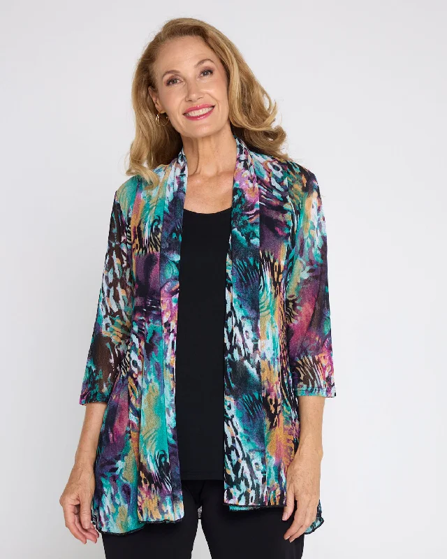 Lexie Easy Fit Jacket - Aqua Animal Wool Fabric Cashmere Fabric Tweed Fabric