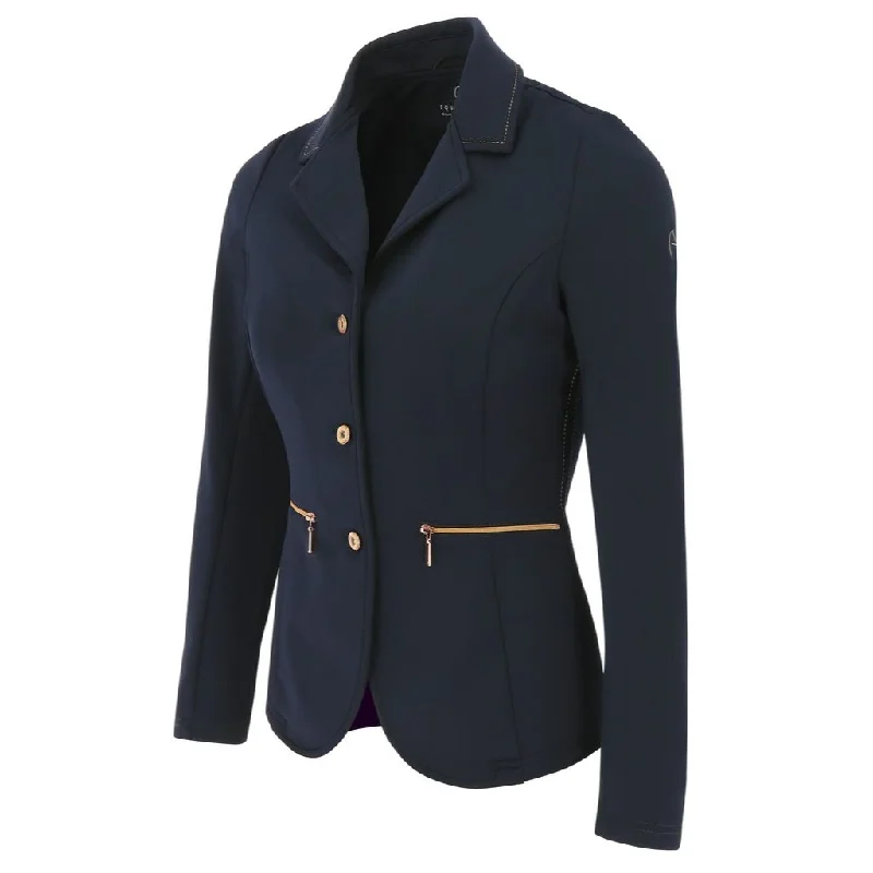 Equi Theme Athens Ladies Competition Jacket Black with Rose Gold Satin Jacket Silk Jacket Chiffon Jacket