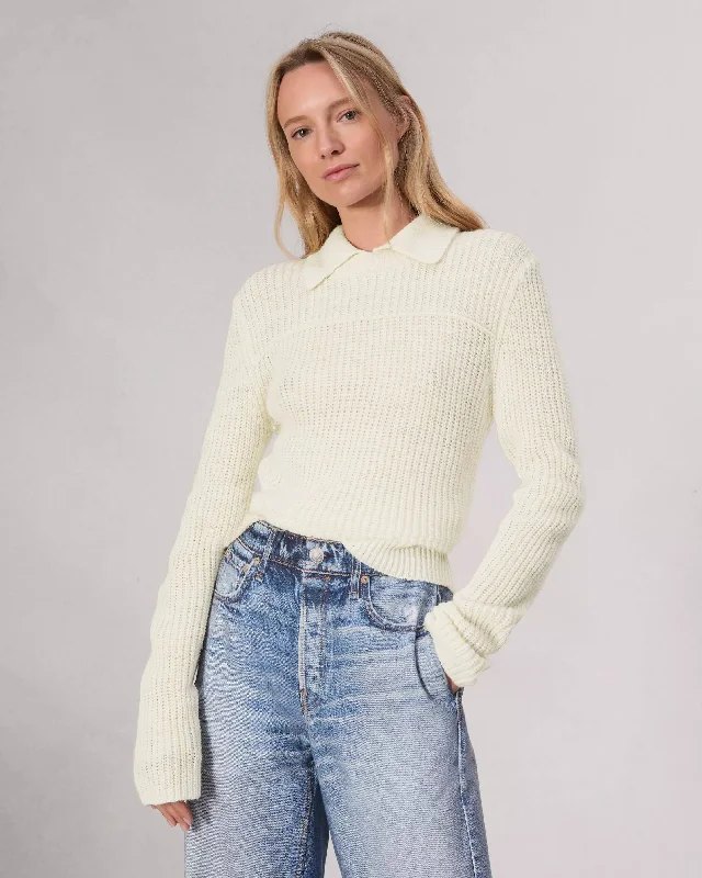 Madix Polo Sweater in Ivory Hooded Sweater Collared Sweater Shawl Collar