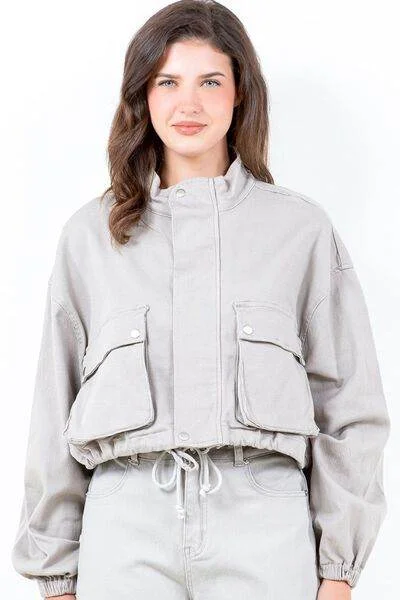 American Bazi Drawstring Hem Cargo Pocket Cropped Worker Jacket Cotton Jacket Linen Jacket Terry Jacket