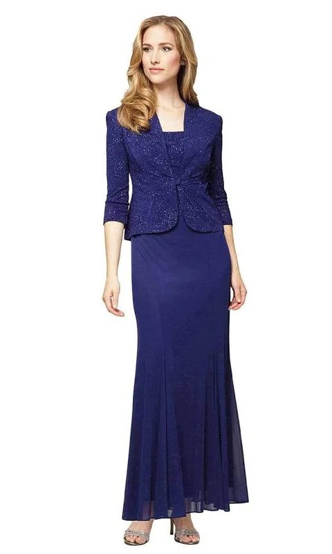 Alex Evenings - 2251651 Shimmering Square Neck Formal Dress with Jacket Ribbed Jacket Pleated Jacket Ruffled Jacket