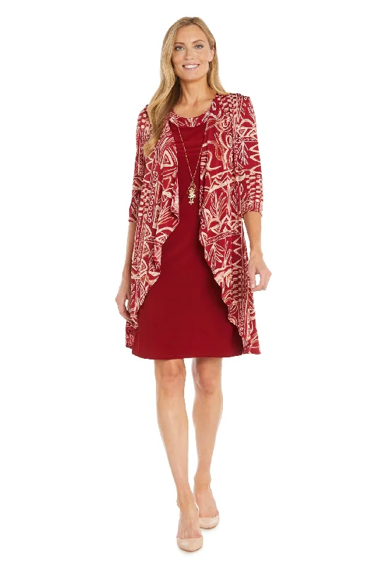 R&M Richards 3187P Short Mother of the Bride Printed Jacket Dress Zip Front Button Front Snap Front