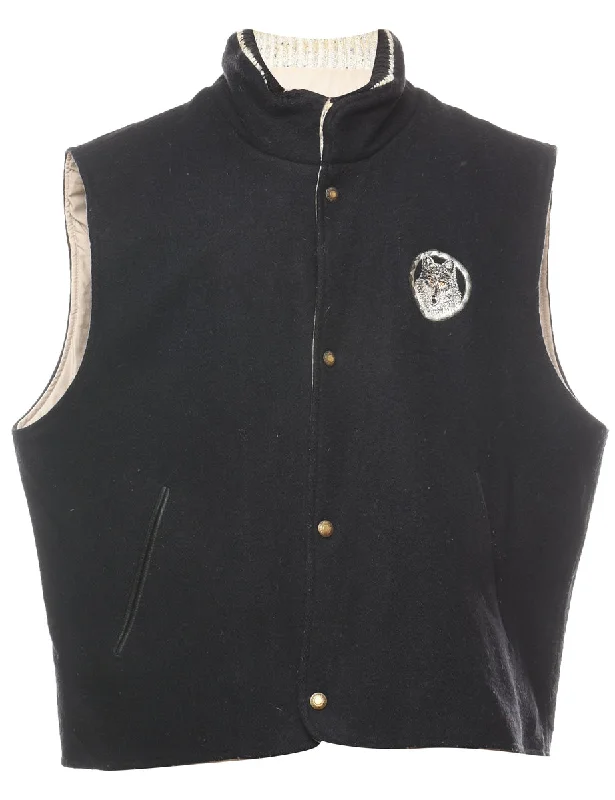Dark Green & White Embroidered Sleeveless Jacket - XL Insulated Jacket Fitted Jacket Loose Jacket