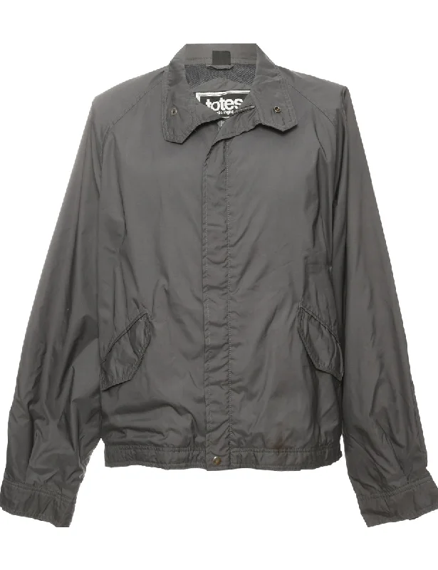 Dark Grey Nylon Jacket - L Notch Collar Peter Pan Collar Cowl Neck
