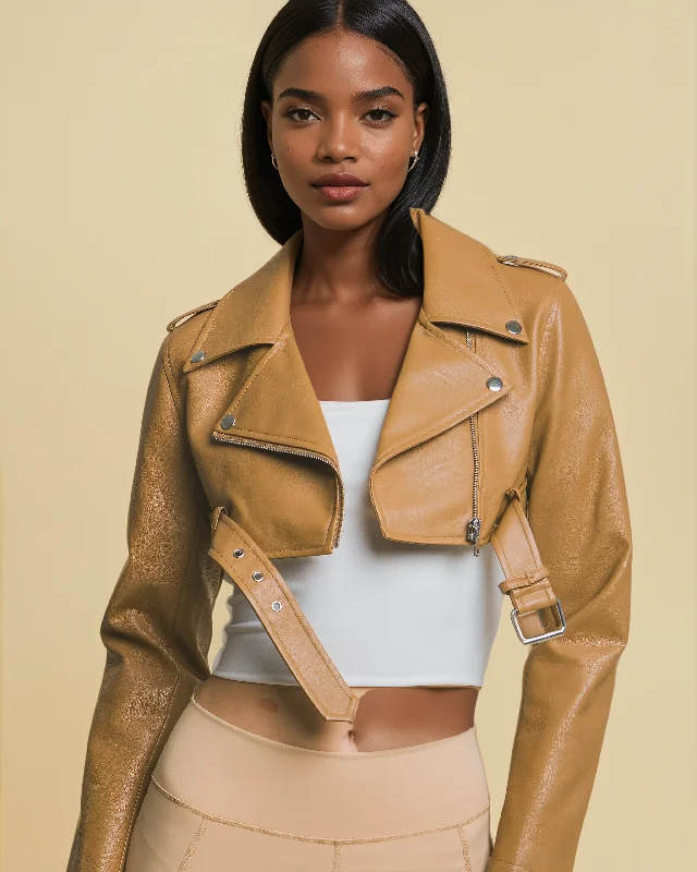 80243JNP - PU CROP BIKER JACKET Fitted Jacket Loose Jacket Oversized Jacket
