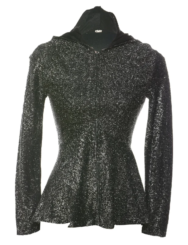 Lurex Thread Pattern Black & Silver Evening Jacket - XS Faux Fur Jacket Real Fur Jacket Shearling Jacket Lurex Thread Pattern Black & Silver Evening Jacket - XS Faux Fur Jacket Real Fur Jacket Shearling Jacket