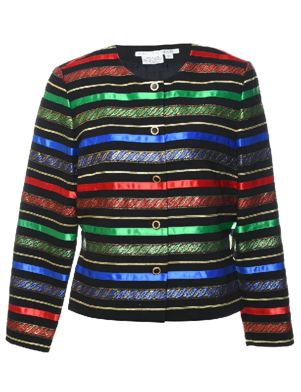 Multi-colour Striped Evening Jacket - M Wool Jacket Cashmere Jacket Tweed Jacket