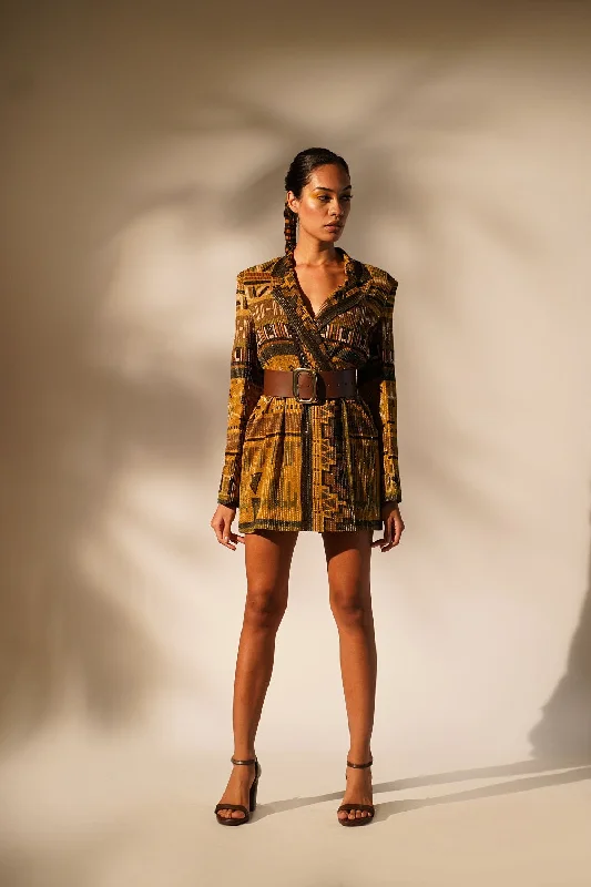 Mustard Aztec Print Jacket Collared Jacket Crew Neck Jacket Turtle Neck Jacket