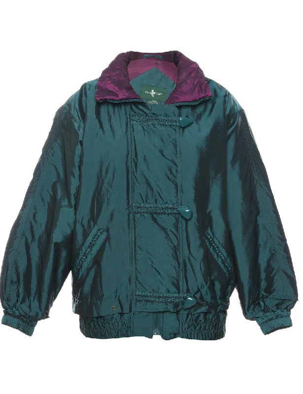 Dark Green & Purple Shiny Ski Jacket - L Belted Jacket Elasticated Jacket Padded Jacket