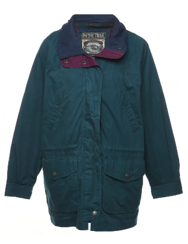 Dark Green & Blue Nylon Jacket - M Ribbed Jacket Pleated Jacket Ruffled Jacket