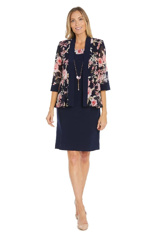 R&M Richards 1759P Two Piece Short Printed Jacket Petite Dress Welt Pockets Slit Pockets Flap Pockets