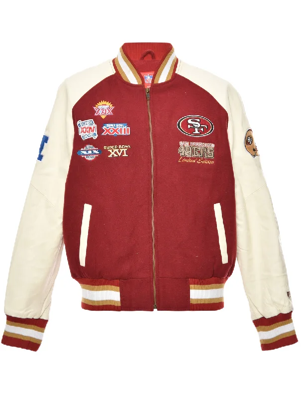 Maroon & Off-White Embroidered NFL 49ERS Varsity Jacket  - L Bomber Jacket Anorak Windbreaker