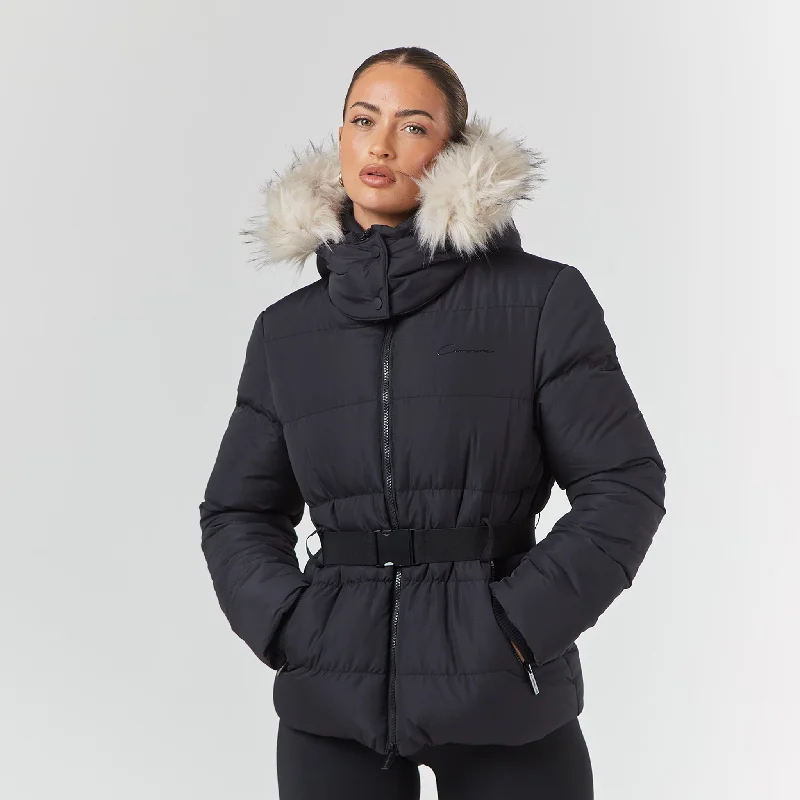 Belted Ski Jacket | Black Cardigan Sweater Pullover