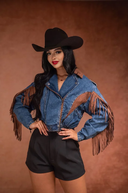 Rock & Roll Denim Indigo & Suede Fringe Jacket BW92D04921 TC Zip Front Button Front Snap Front Rock & Roll Denim Indigo & Suede Fringe Jacket BW92D04921 TC Zip Front Button Front Snap Front