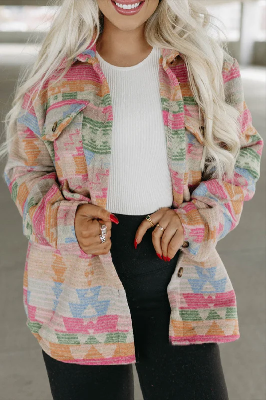 Plus Size Geometric Collared Jacket (XL-3XL) Wool Fabric Cashmere Fabric Tweed Fabric