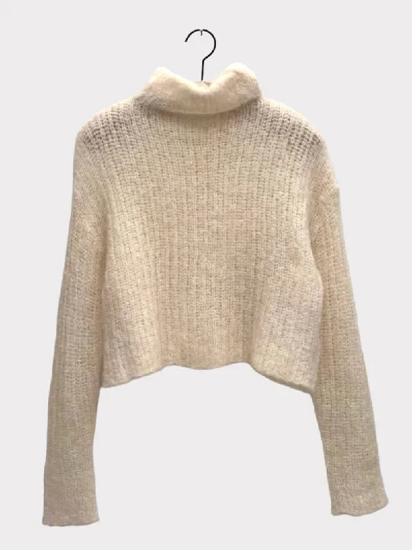 Topper Sweater in Cream Buff Cable Knit Ribbed Knit Lace Knit
